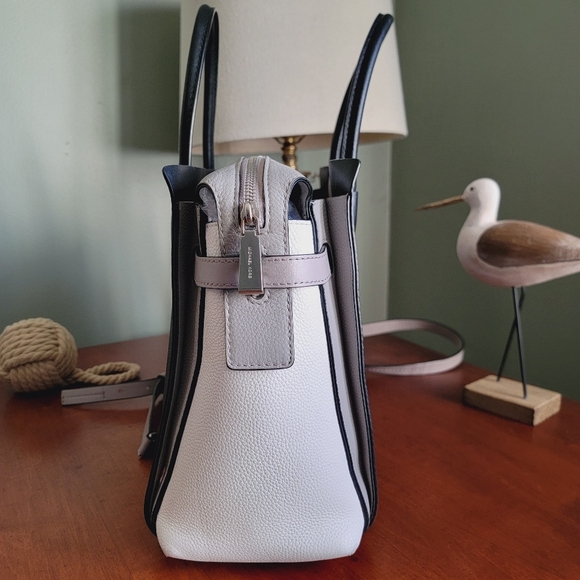 Michael Kors Mercer Large Colorblock Belted Satchel in Black White & Gray - Picture 7 of 15